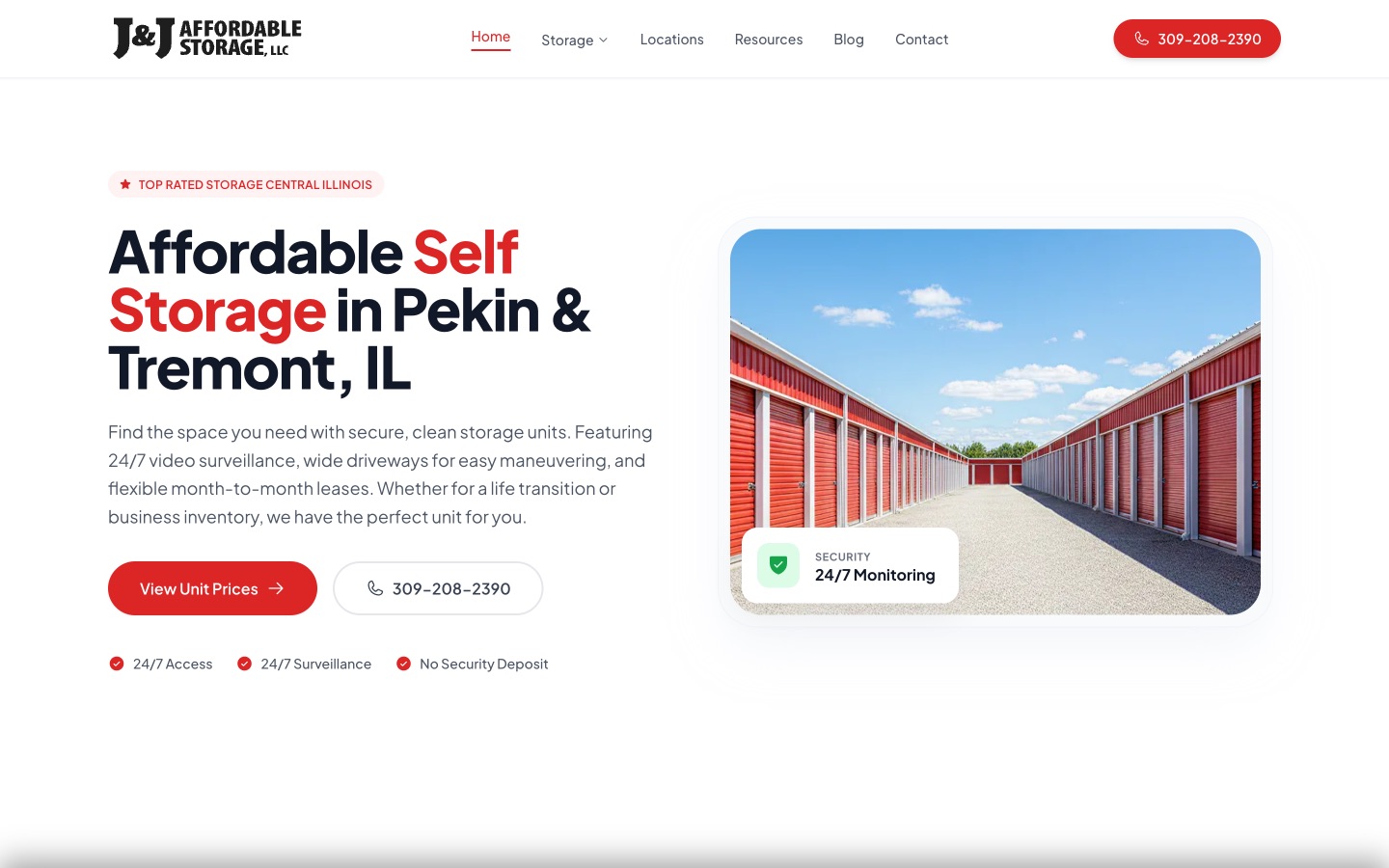 The new J&J Affordable Storage website Adsori built